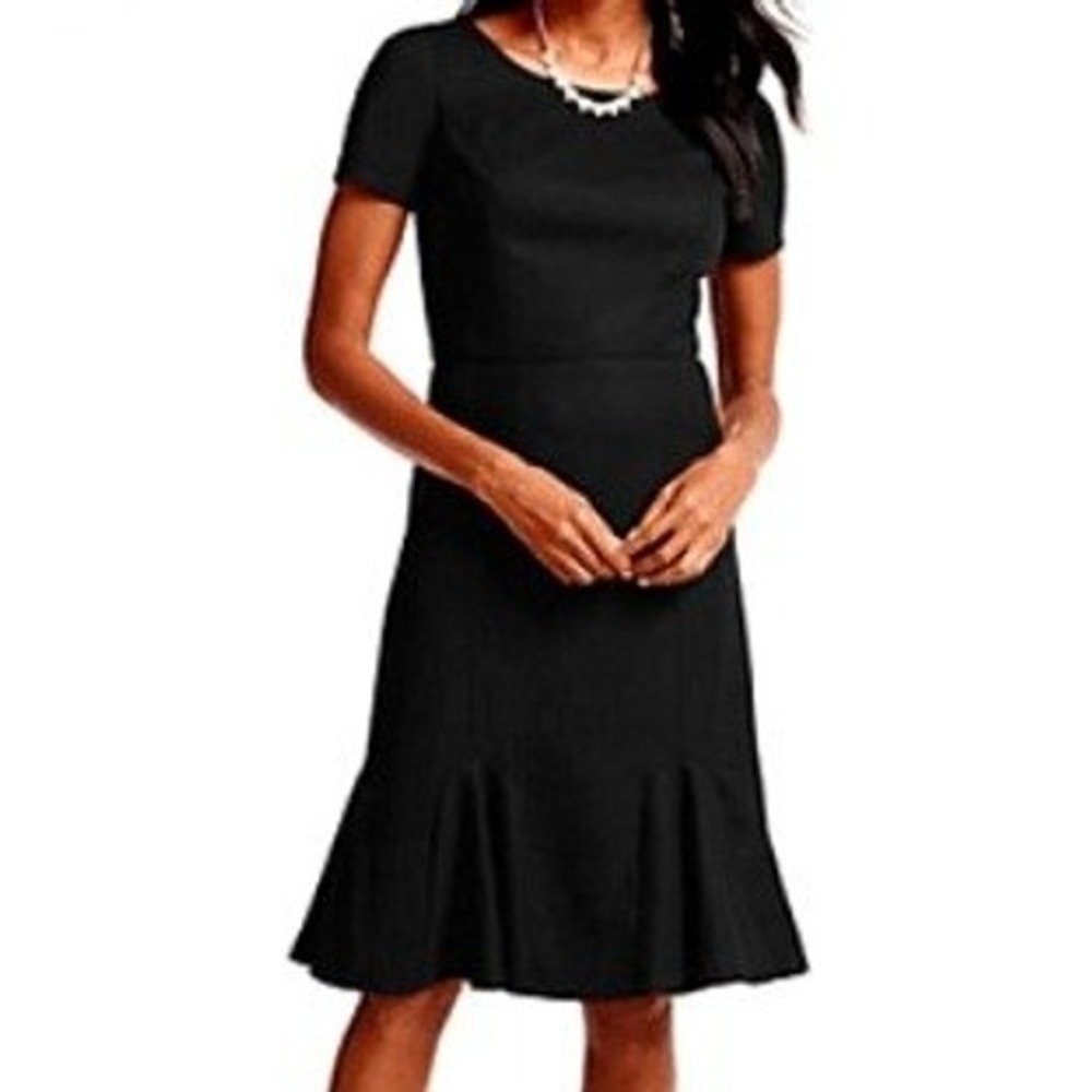 TALBOTS Size 8 Petite Italian Flannel Wool Little Black‎ Dress Lined Ruffle Midi